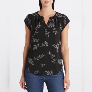 41 Hawthorn Black and Gray Leaf Print Blouse